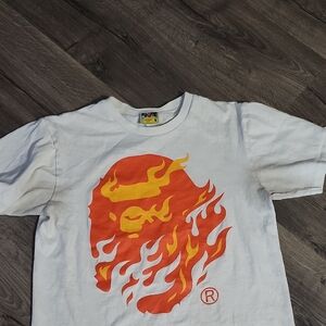 Men's White Tee with Orange Flame Design
